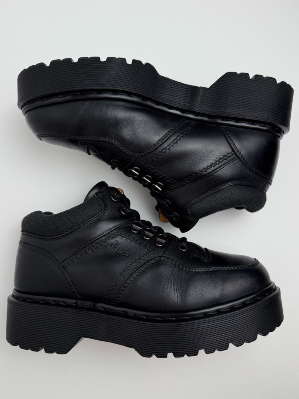 Made in England Vintage Dr. Martens Black Leather Envy Quad Platform Boots UK 7
